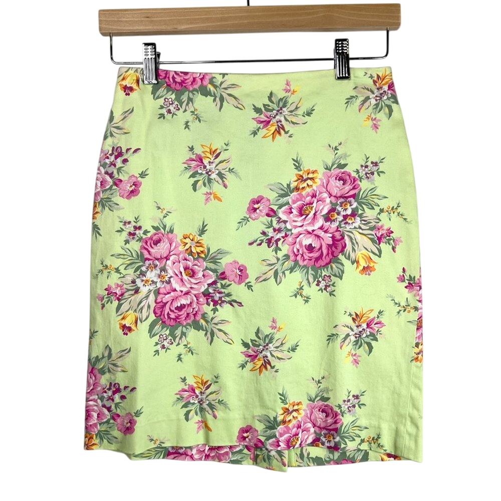 Vintage Jones New York Signature Pastel Green Floral Mini Pencil Skirt 2P